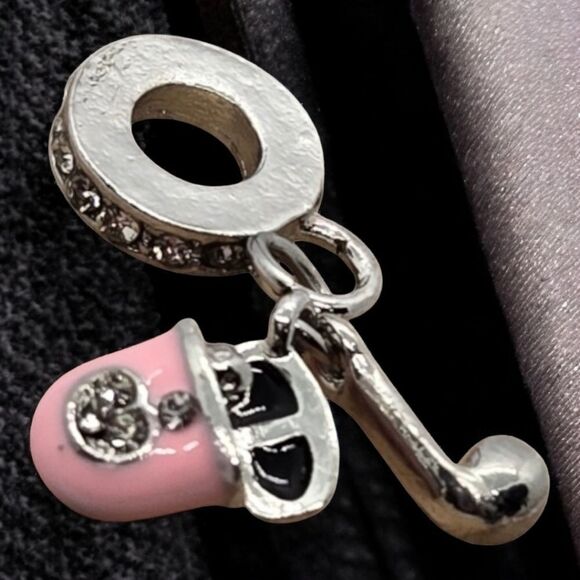 Pink Headphones 3D Dangle Charm Bracelet Rhinestone Silver Case + Earphone Gift - Picture 5 of 10